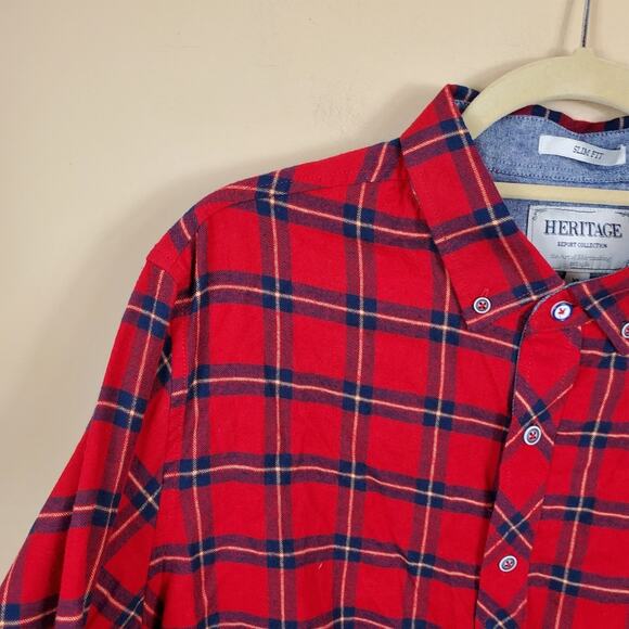 Heritage Red Plaid Flannel Slim Fit Button Down Size XL - Picture 8 of 11